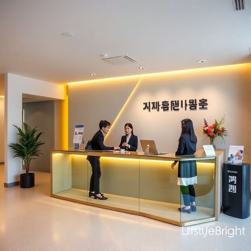 현대적인 서울 렌터카 사무실의 고객 응대 데스크